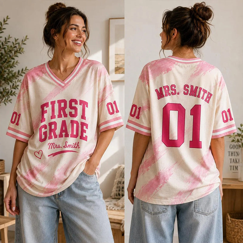 Personalized Grade And Name Watercolor Printing Teacher Mesh Jersey
