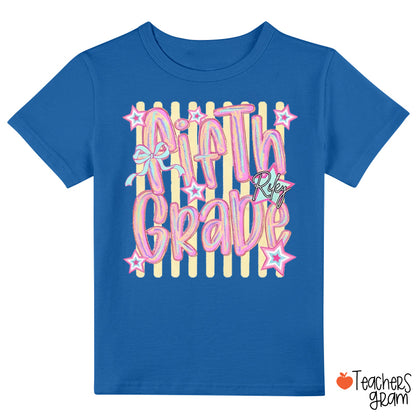 Personalized Grade Bow Star Striped Graphic Class T‑Shirt
