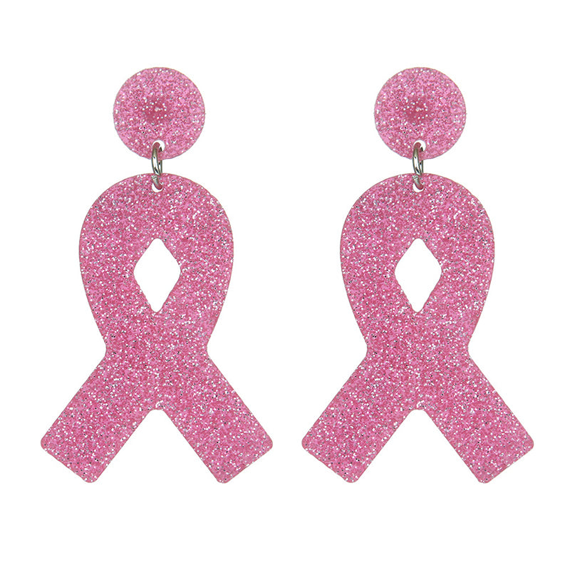 Glitter Breast Cancer Awarenes Teacher Acrylic Earrings
