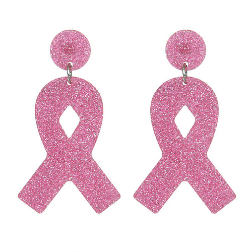 Glitter Breast Cancer Awarenes Teacher Acrylic Earrings