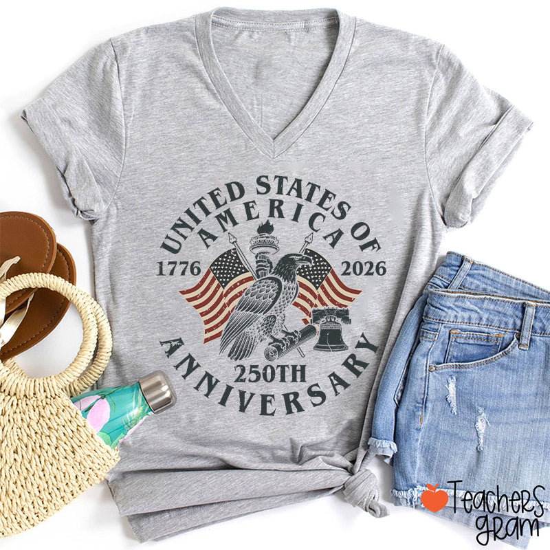 United States Of USA 250th Anniversary Teacher Female V-Neck T-Shirt