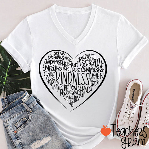 Kindness Teach Smile Teacher Female V-Neck T-Shirt
