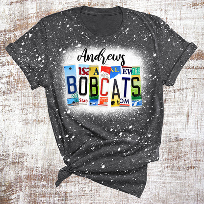 Personalized Mascot And School Name License Plates Bleached Teacher Printed T-Shirt