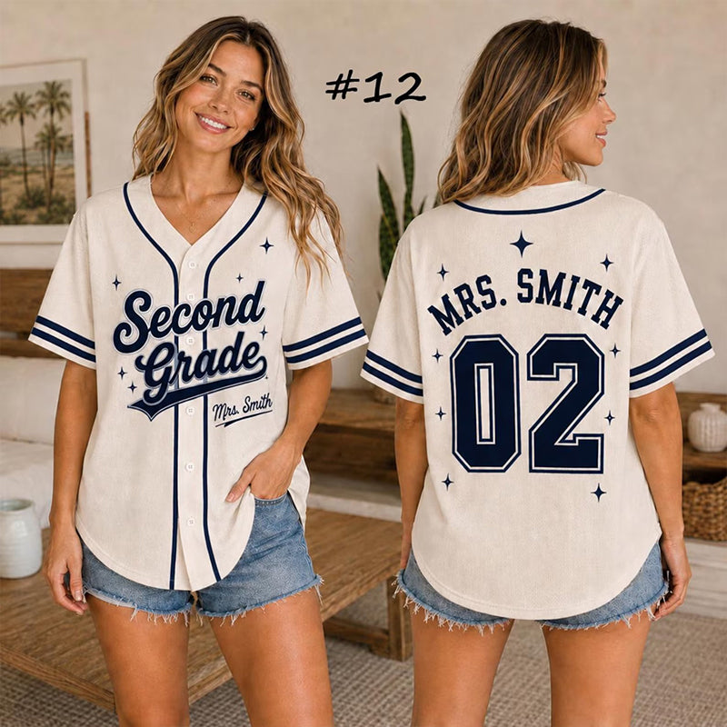 Personalized Grade And Name Teacher Baseball Jersey