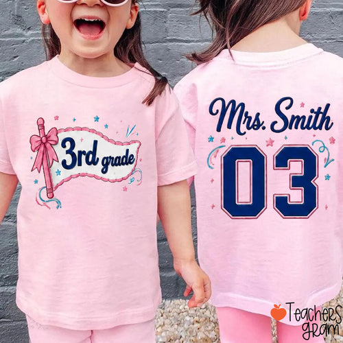 Personalized Grade And Name Lace Pennant Class Two Sided T-Shirt