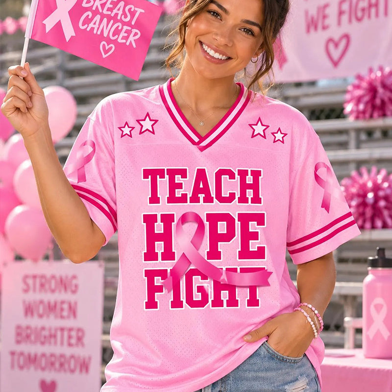 Personalized Teach Hope Fight Breast Cancer Awareness Teacher Mesh Jersey