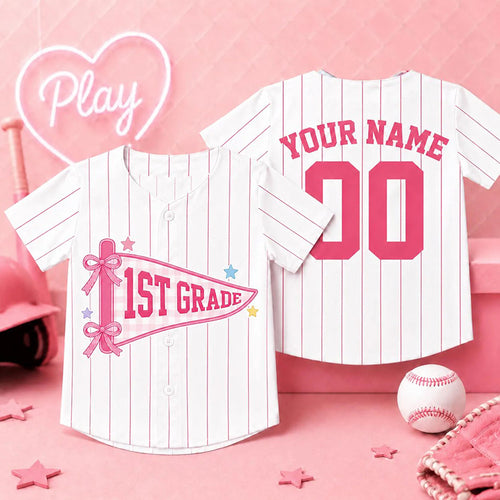 Personalized Grade And Name Gingham Pennant Class Baseball Jersey