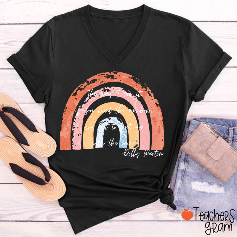 Boho Distressed Watercolor Rainbow Inspirational Quote Teacher V-Neck T-Shirt