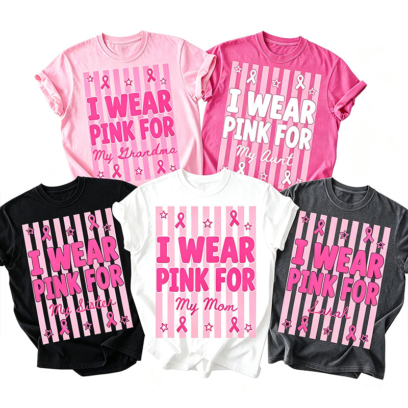 Personalized Striped I Wear Pink For Loved Ones Teacher T-Shirt