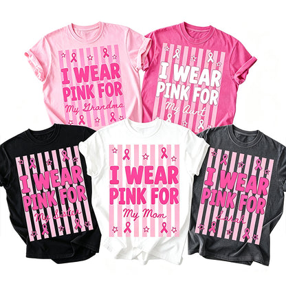 Personalized Striped I Wear Pink For Loved Ones Teacher T-Shirt