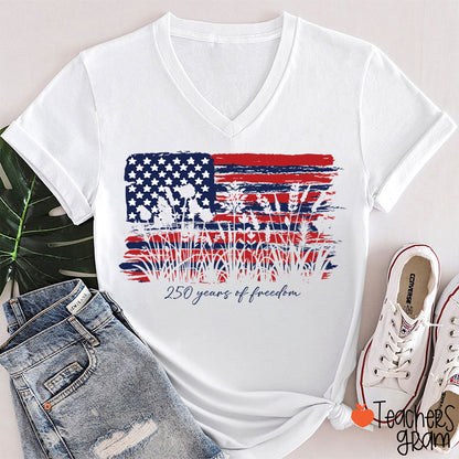 Land Of The Free Home Of The Brave Teacher Female V-Neck T-Shirt