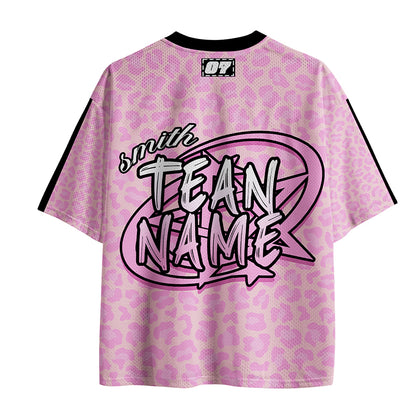 Personalized Team Name And Number Pink Leopard Teacher Mesh Jersey