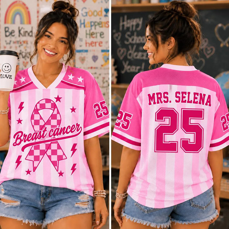 Personalized Pink Ribbon Breast Cancer Awareness Teacher Mesh Jersey
