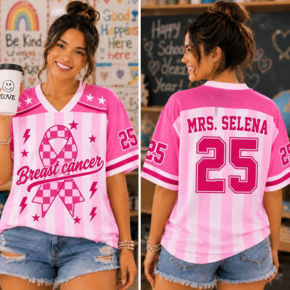 Personalized Pink Ribbon Breast Cancer Awareness Teacher Mesh Jersey