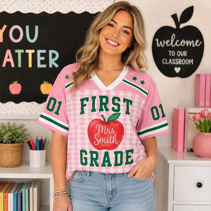Personalized Name And Grade Apple Teacher Mesh Jersey