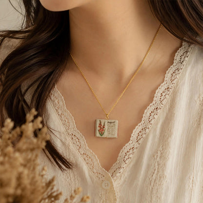 Hand-Painted Floral Design Porcelain Book Teacher Necklace