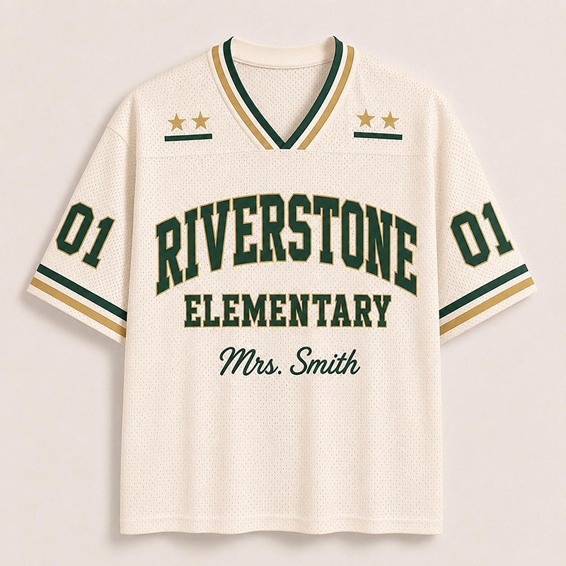 Personalized Name And Number Striped Collar Teacher Mesh Jersey