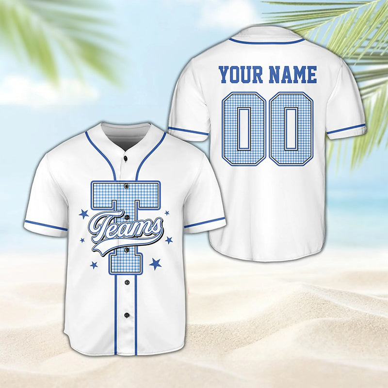 Personalized Mascot Initial Gingham Star Teacher Baseball Jersey