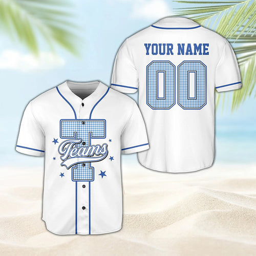 Personalized Mascot Initial Gingham Star Teacher Baseball Jersey