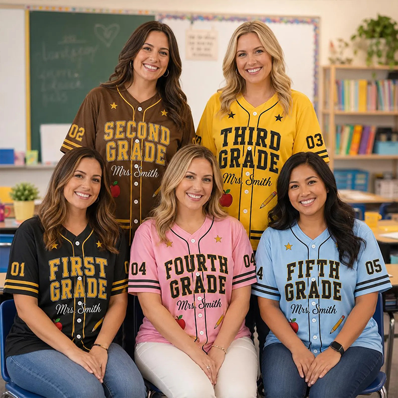 Personalized Grade And Name Apple Pencil Graphic Teacher Baseball Jersey