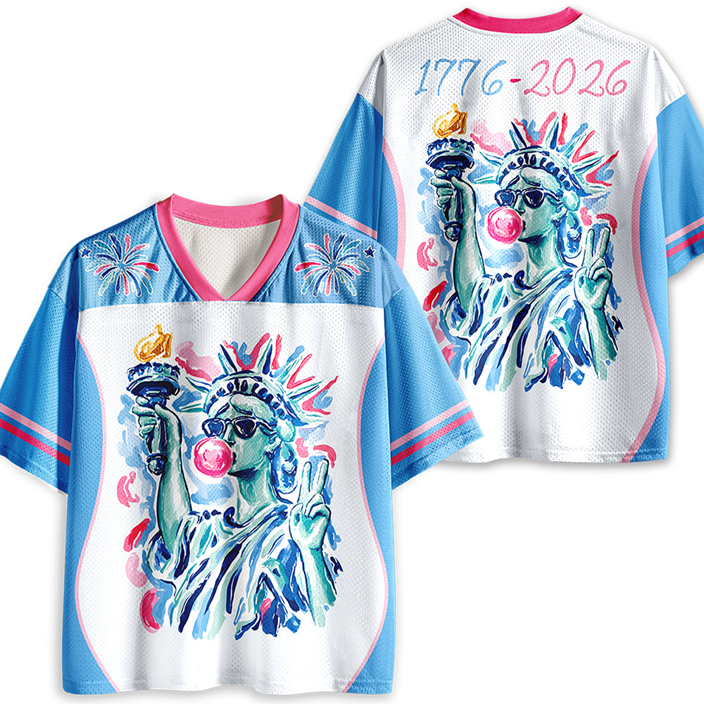 Preppy Statue Of Liberty Blowing Bubble Teacher Mesh Jersey