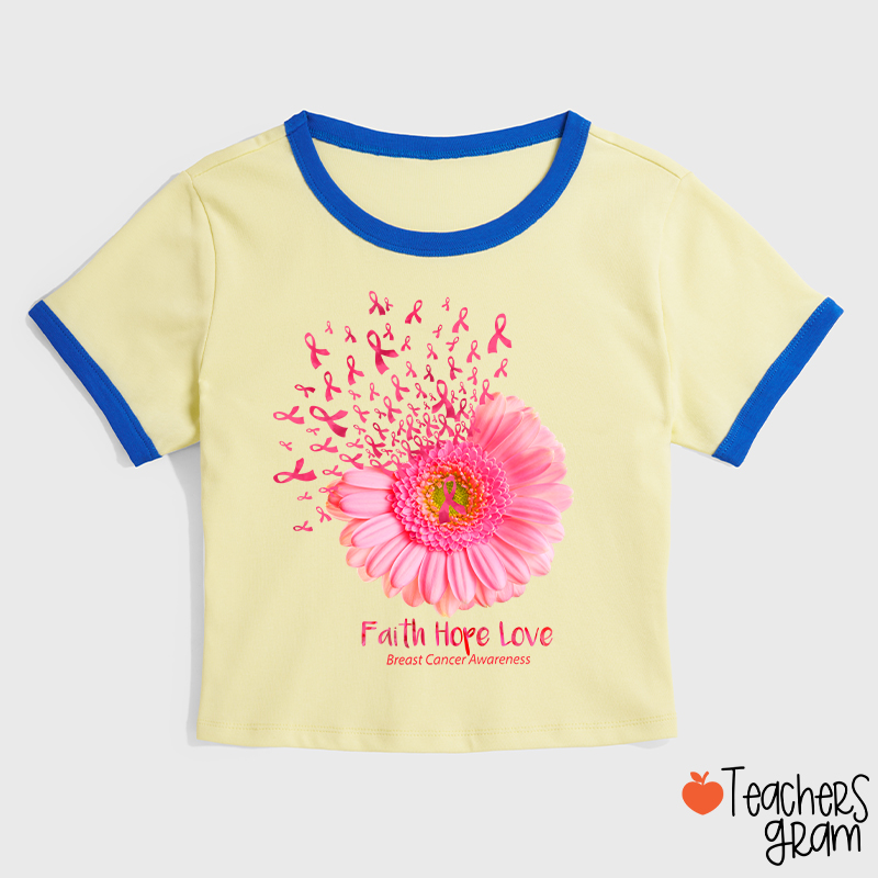 Faith Hope Love Breast Cancer Awareness Teacher Ringer T-Shirt