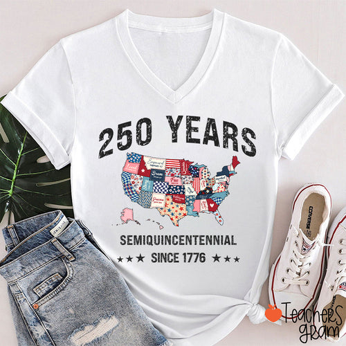 250 Years Semiquincentennial Since 1776 Teacher Female V-Neck T-Shirt