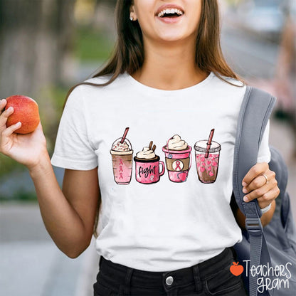 Pink Ribbon Inspirational Coffee Teacher T-Shirt