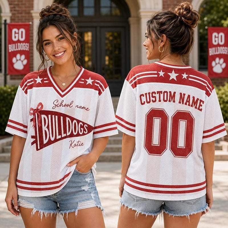 Personalized Mascot And Name Preppy Stripes Pennant Game Day Teacher Mesh Jersey