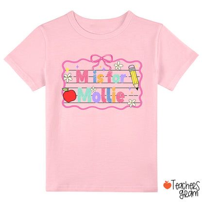Personalized Name Apple Pencil Pink Bow Class T-Shirt