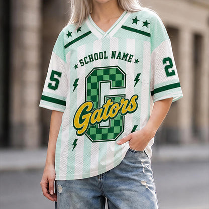 Personalized School Name Mascot And Number Stripe Teacher Mesh Jersey