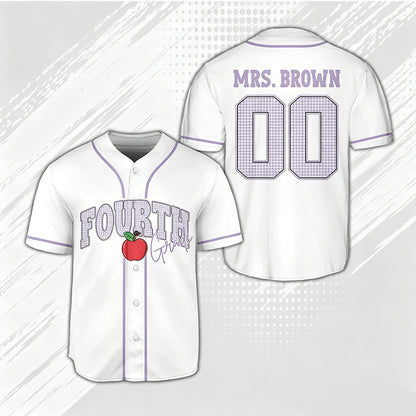 Personalized Grade And Name Gingham Apple Teacher Baseball Jersey