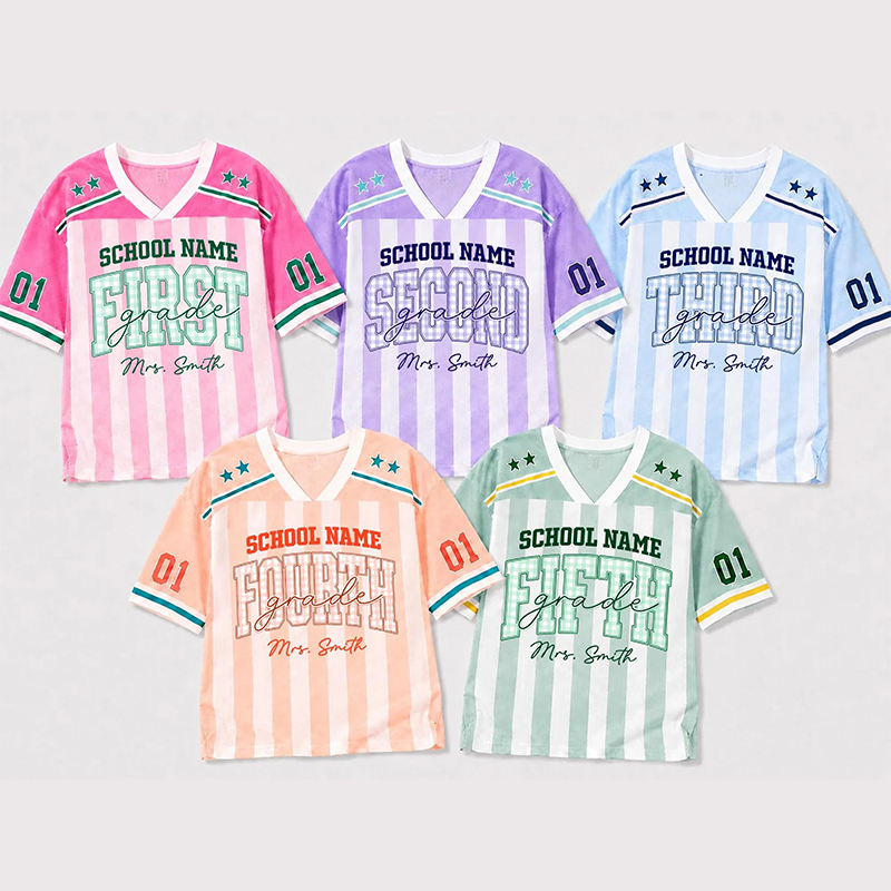 Personalized Grade Striped Gingham Star Print Teacher Mesh Jersey