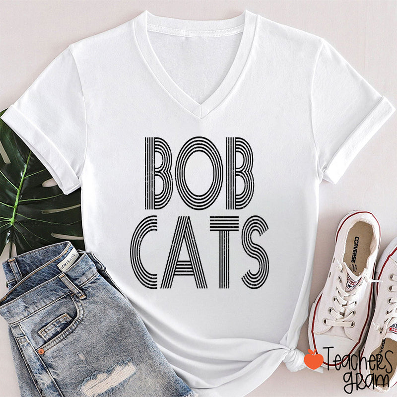 Personalized Mascot Simple Line Fonts School Spirit Teacher Female V-Neck T-Shirt