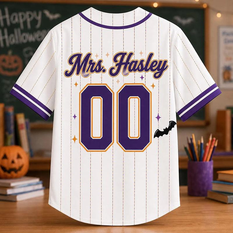 Personalized Name And Number Trick Or Teach Teacher Baseball Jersey
