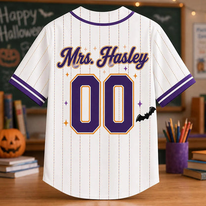 Personalized Name And Number Trick Or Teach Teacher Baseball Jersey