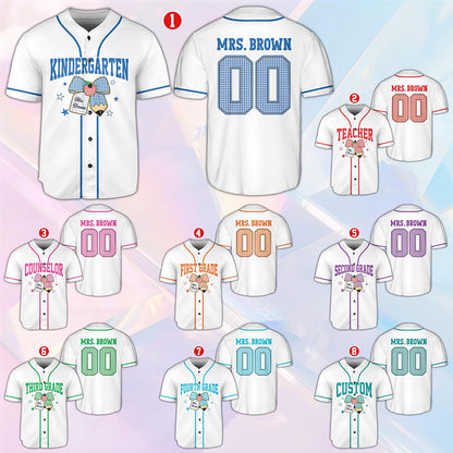 Personalized Grade And Name Pencil Bow Gingham Teacher Baseball Jersey