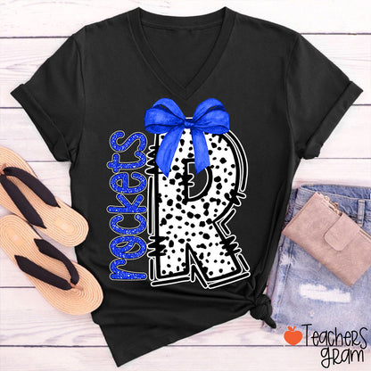Personalized Mascot Coquette Bow Polka Dot V-Neck T-Shirt