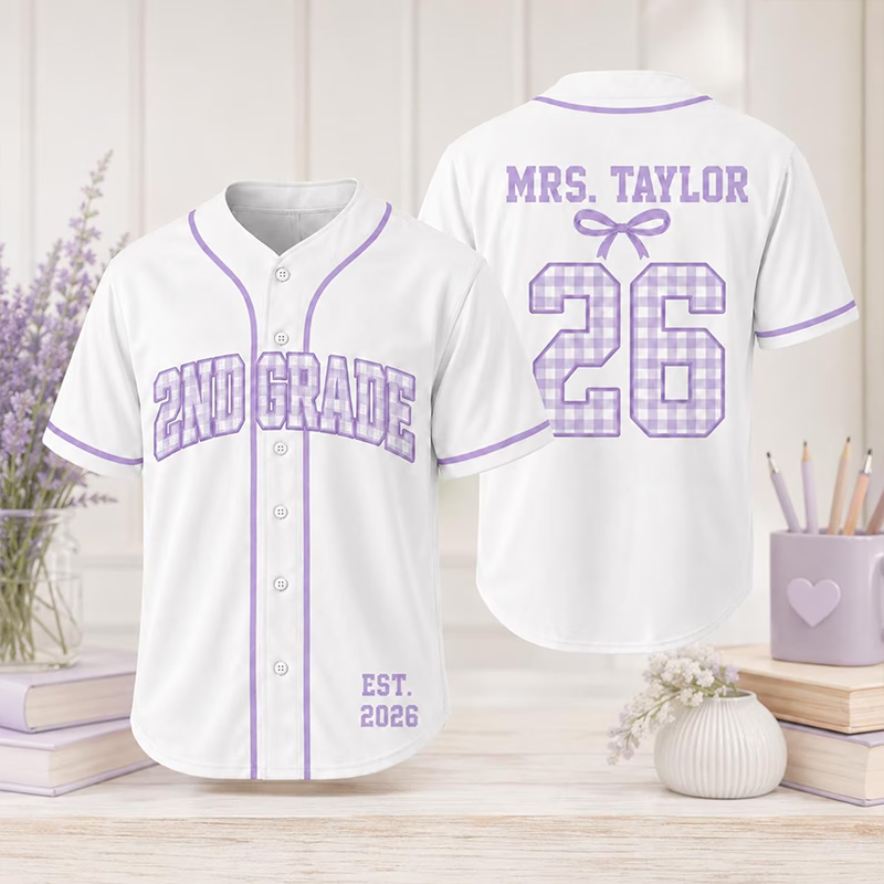 Personalized Grade Name And Number Bow Detail Teacher Baseball Jersey