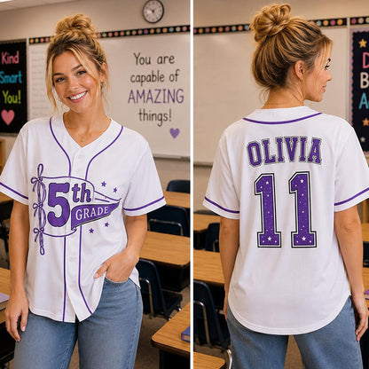 Personalized Grade Name And Number Bow Teacher Baseball Jersey