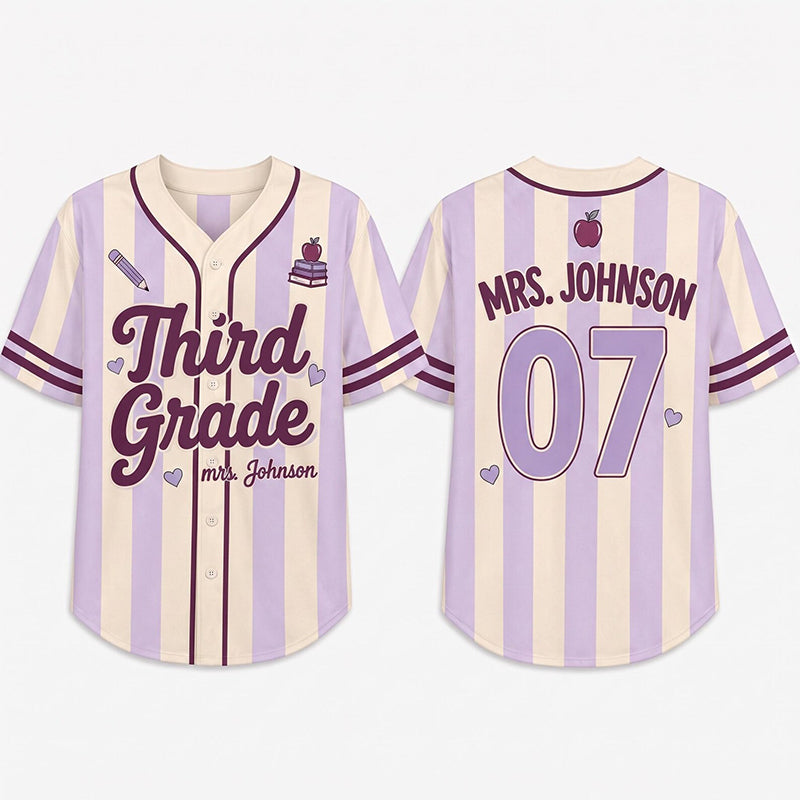 Personalized Grade Name Number Vertical Striped Mesh Teacher Baseball Jersey