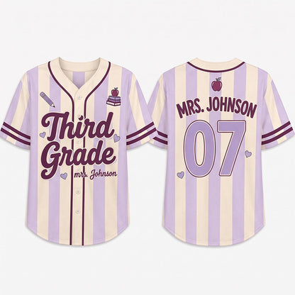 Personalized Grade Name Number Vertical Striped Mesh Teacher Baseball Jersey