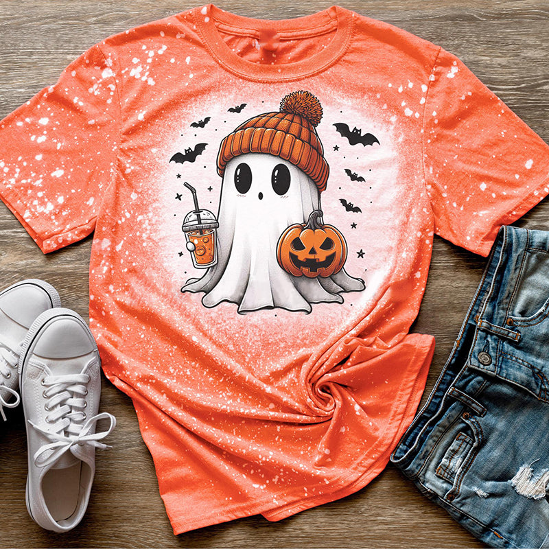 Cute Halloween Ghost Drink Pumpkin Teacher Printed Super Soft T-Shirt