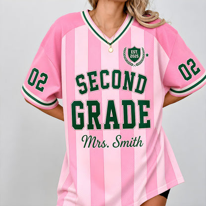 Personalized Grade And Name Stripe Teacher Mesh Jersey
