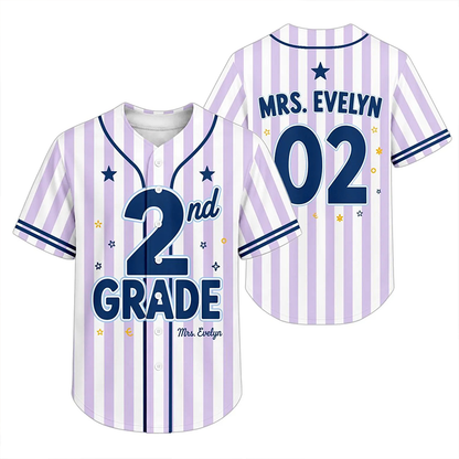 Personalized Grade And Name Striped Teacher Baseball Jersey