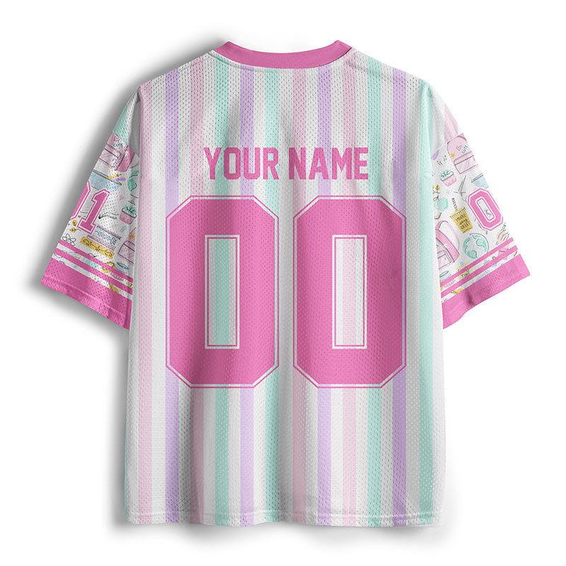Personalized Grade And Name Preppy Stripes School Stuff Teacher Mesh Jersey