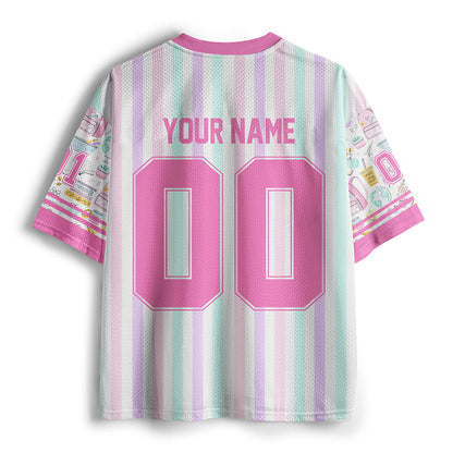 Personalized Grade And Name Preppy Stripes School Stuff Teacher Mesh Jersey