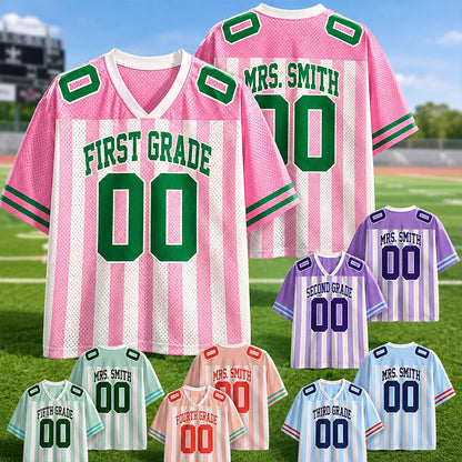 Personalized Grade Teacher Name And Number Striped Teacher Mesh Jersey