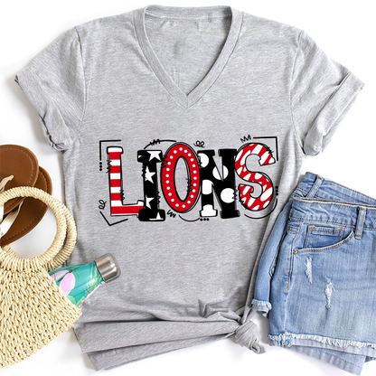 Personalized Mascot Cute Fonts Game Day Teacher Female V-Neck T-Shirt