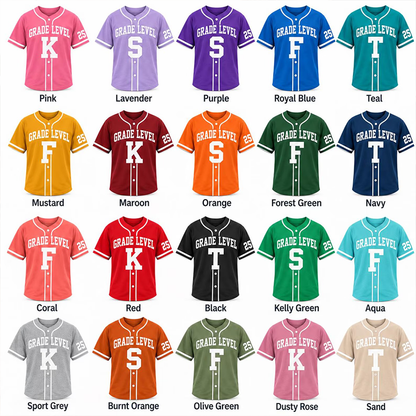 Personalized Grade Name And Number Vintage College Letter Teacher Baseball Jersey